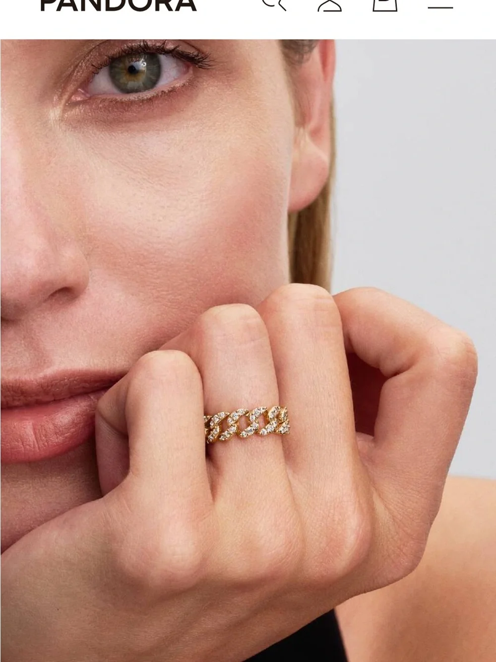 Pandora Gold Tone Crystal Chain Link Ring